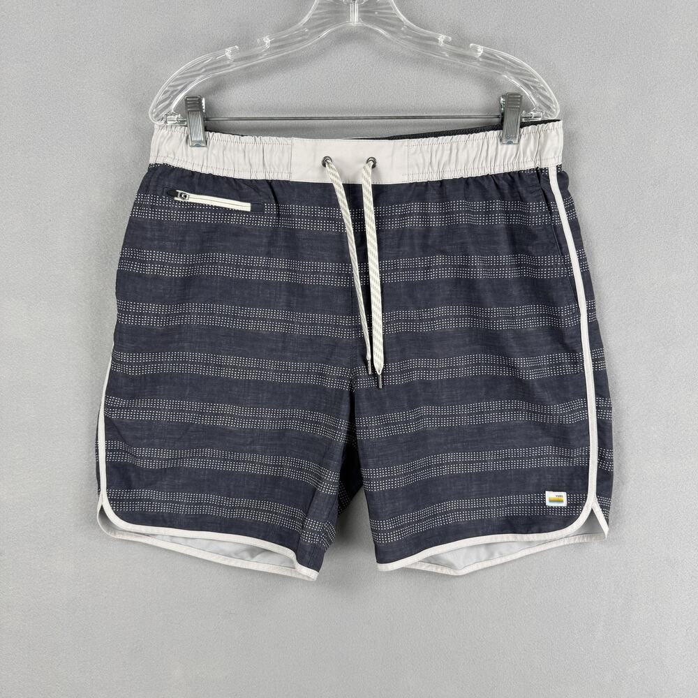 Vuori Shorts Mens XL Blue Banks Stripe Athletic Drawstring Quick Dry Summer